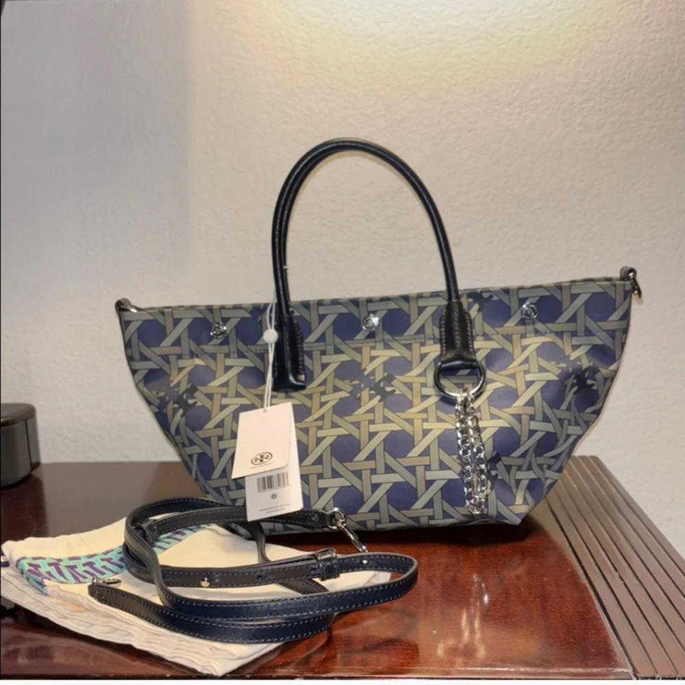 Tory Burch Blue and Cream Tote Bag, NWT